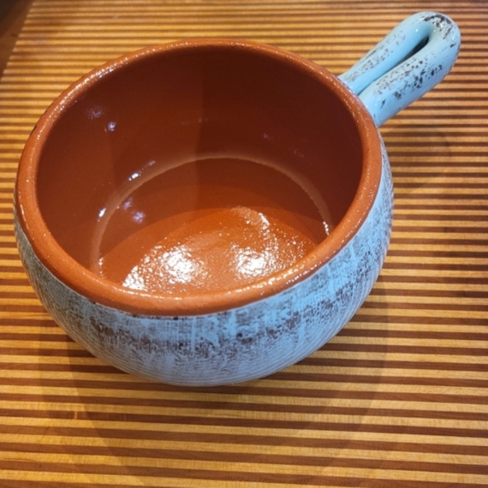 Vintage De Silva Italian baking crock handled blue